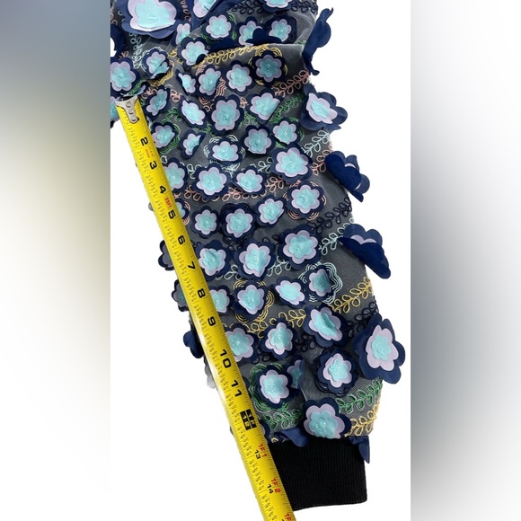 3D Floral Appliqué Sweatshirt Blue Purple Mesh Embroidered Pullover Top XS/S - Picture 8 of 9